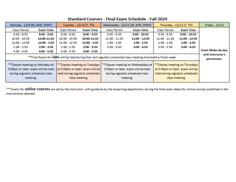 Fall 2024 Final Exam Schedule | PDF