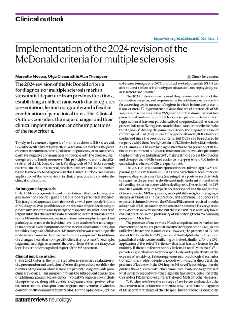 2024 McDonald Criteria for MS Diagnosis | PDF | Multiple Sclerosis ...