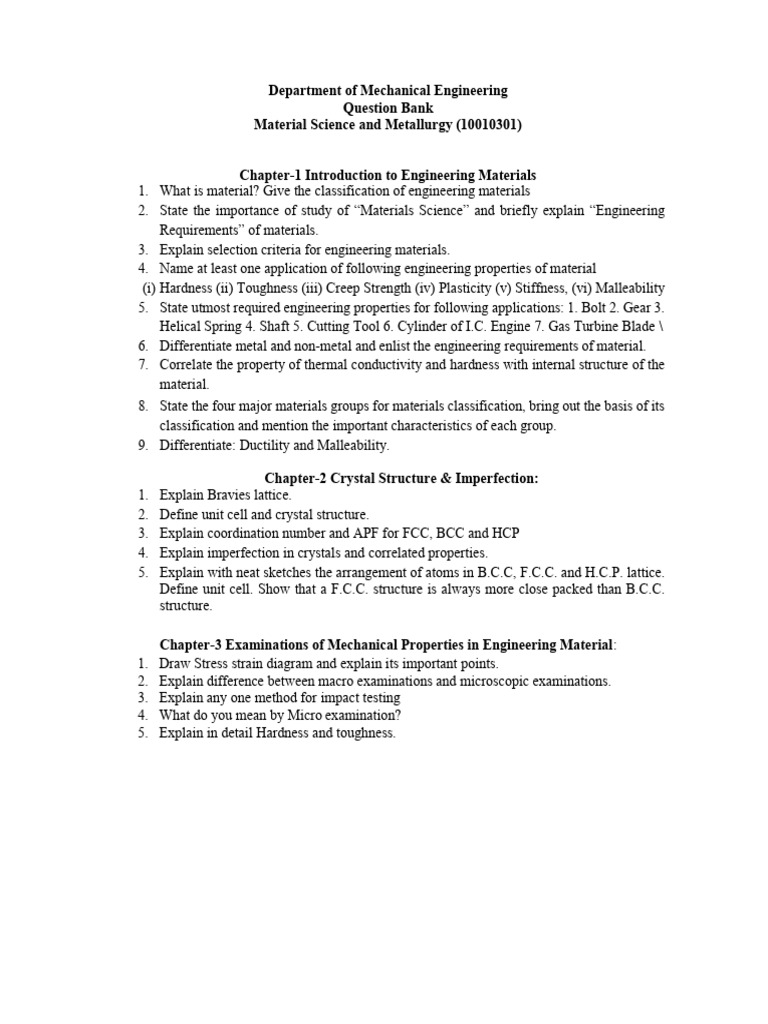 Mechanical Engineering Materials Question Bank | PDF | Heat Treating ...