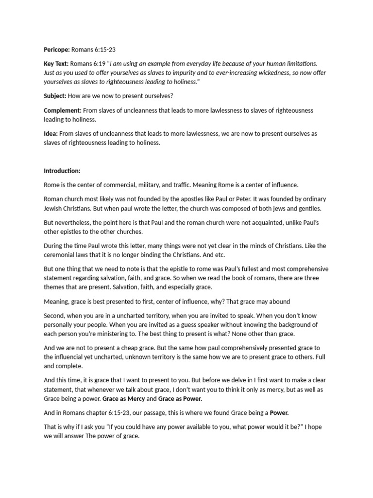 From Sin to Righteousness in Romans 6 | PDF | Grace In Christianity ...