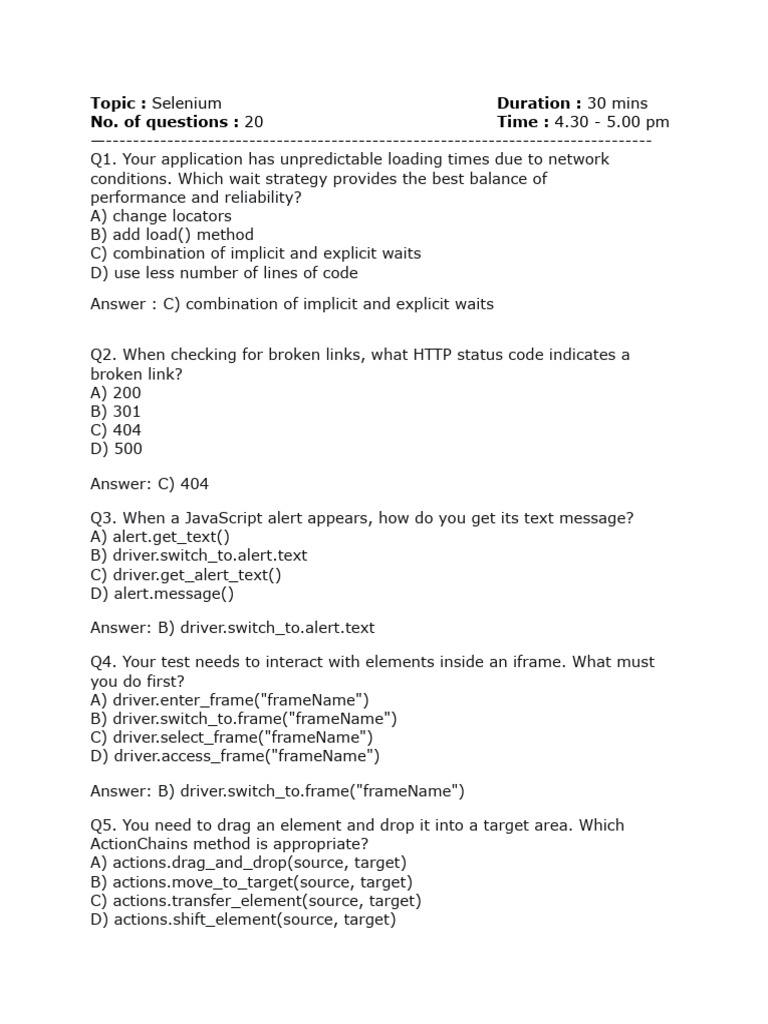 Selenium Testing Questions and Answers | PDF | Hypertext | Computing