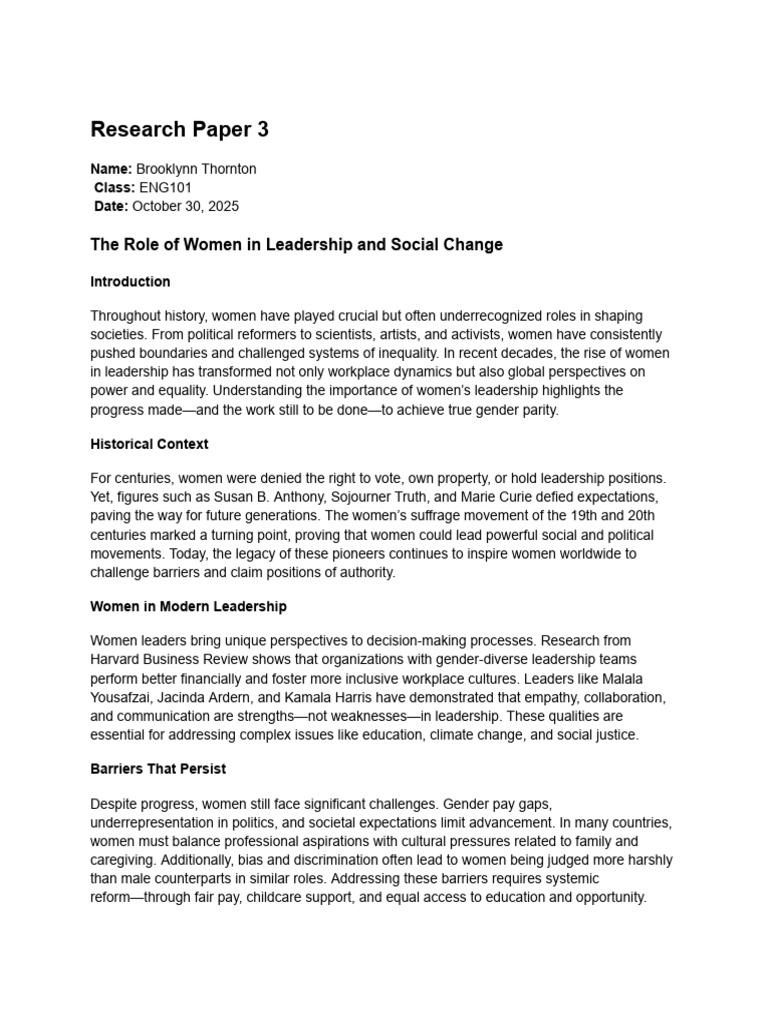 Women in Leadership and Social Change | PDF | Leadership | Gender Role