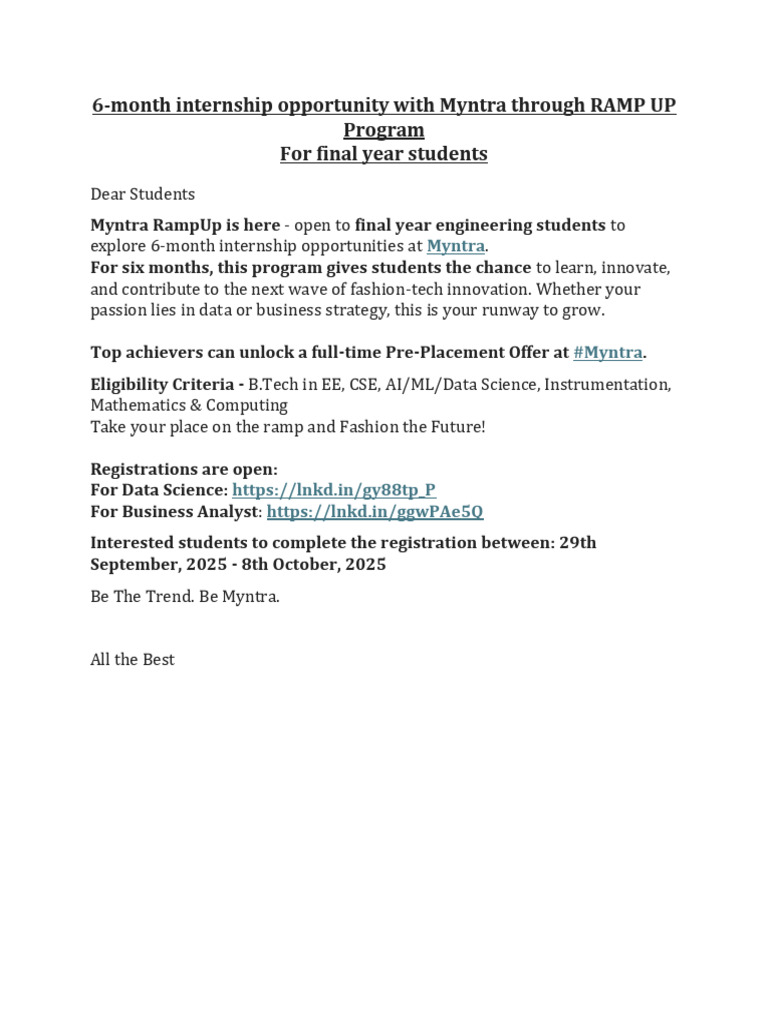 Myntra 6 Months Internship Program | PDF