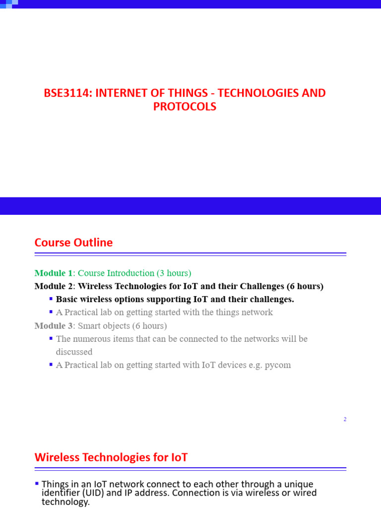 IoT Technologies and Protocols Course Outline | PDF | Internet Of ...