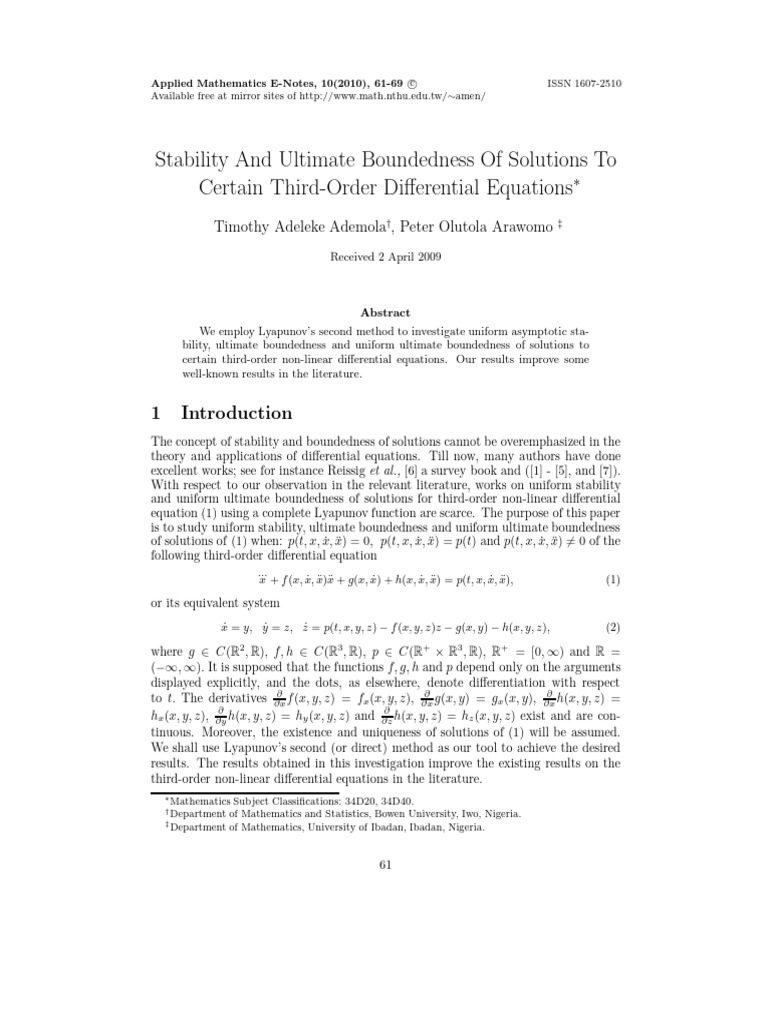 Stability of Third-Order Differential Equations | PDF | Theorem ...