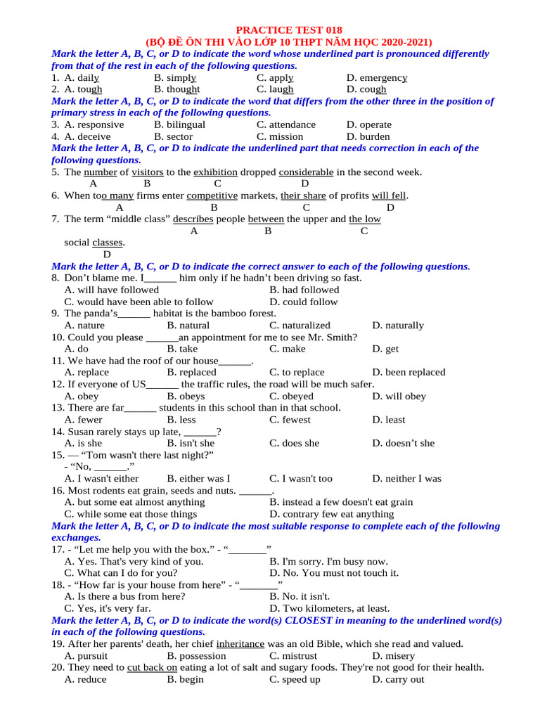 Practice Test 018.2020 | PDF | Schools | Teachers