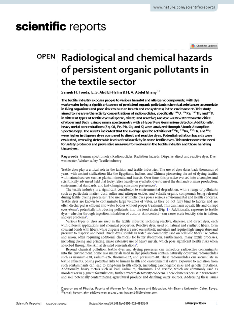 Radiological and Chemical Hazards of Persistent Organic Pollutants in ...