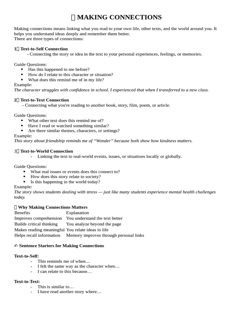 Making Connections in Reading and Life | PDF | Non Fiction
