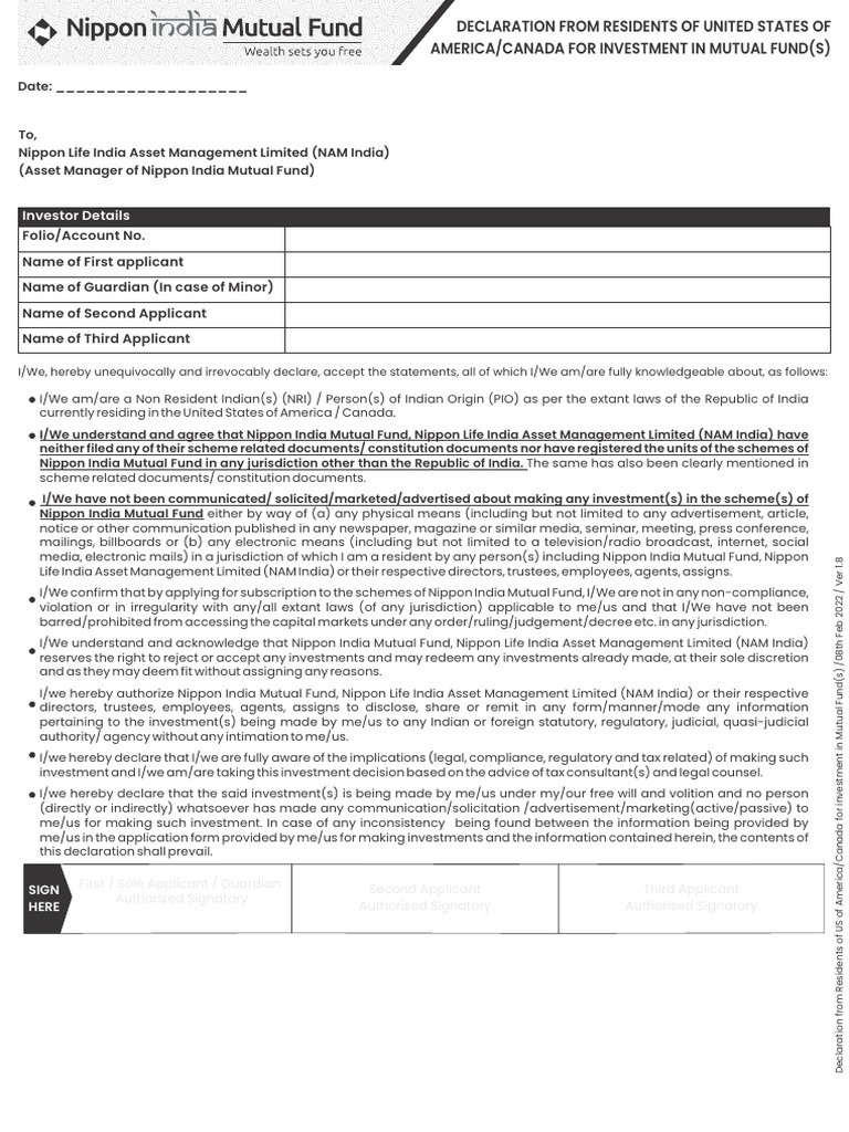 US/Canada Residents Mutual Fund Declaration | PDF | Mutual Funds | Justice
