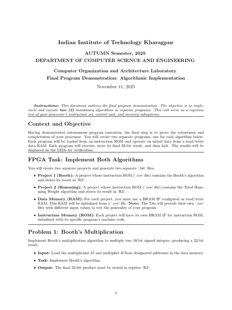 COA Lab 2025 Verilog Final Obj RISC | PDF | Multiplication | Arithmetic