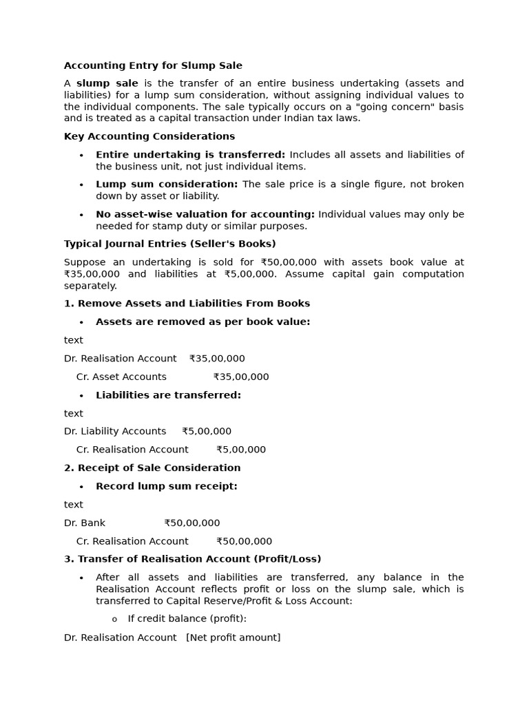 Slump Sale Accounting Entries Guide | PDF | Debits And Credits | Book Value