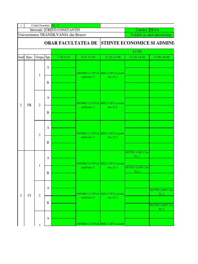 Orar Facultatea Științe Economice | PDF