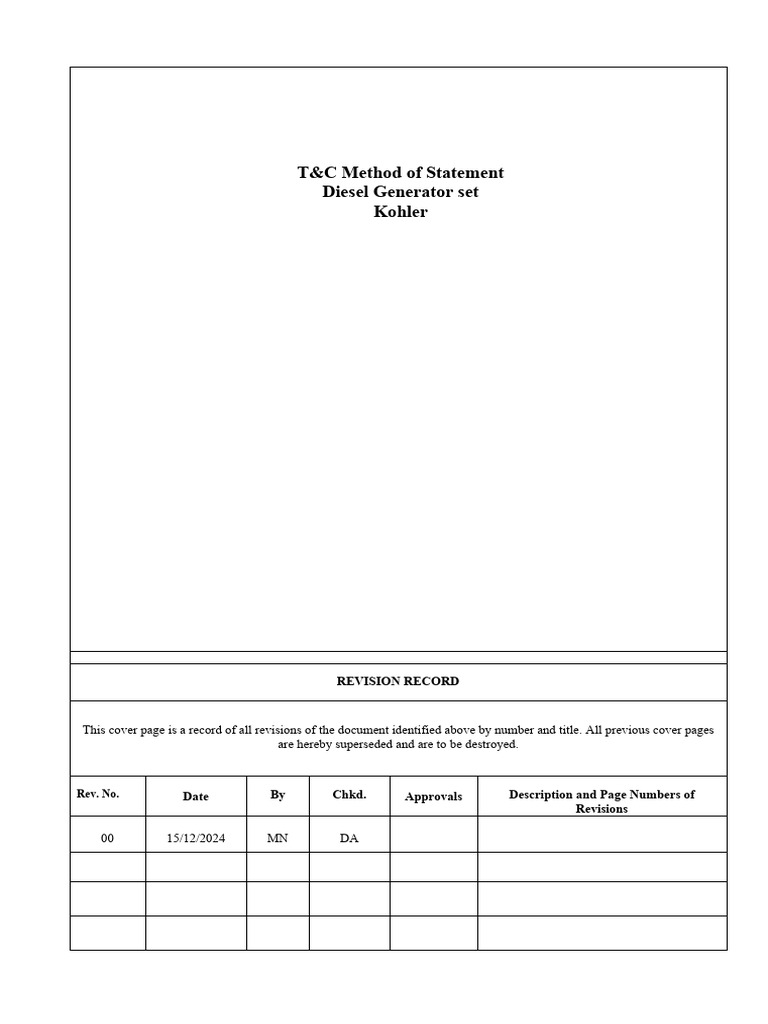 Diesel Generator Testing Method Statement | PDF | Radiator | Electrical ...