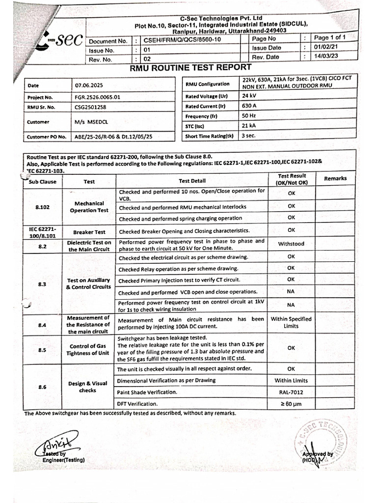 RMU Testreport | PDF