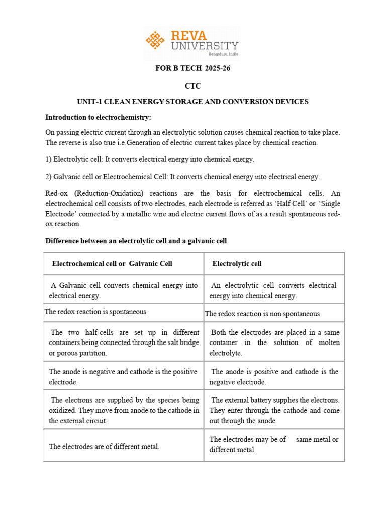 Unit-1 Clean Energy Storage and Conversion Devices Notes | PDF ...