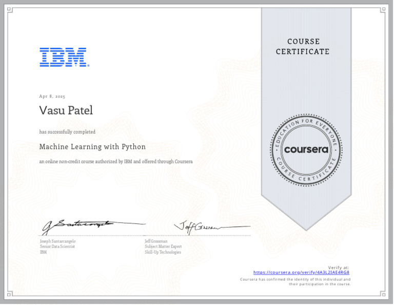 IBM Machine Learning Course Completion | PDF