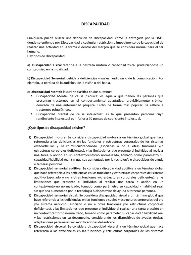 Tipos y Definición de Discapacidad | PDF | Invalidez | Discapacidad ...