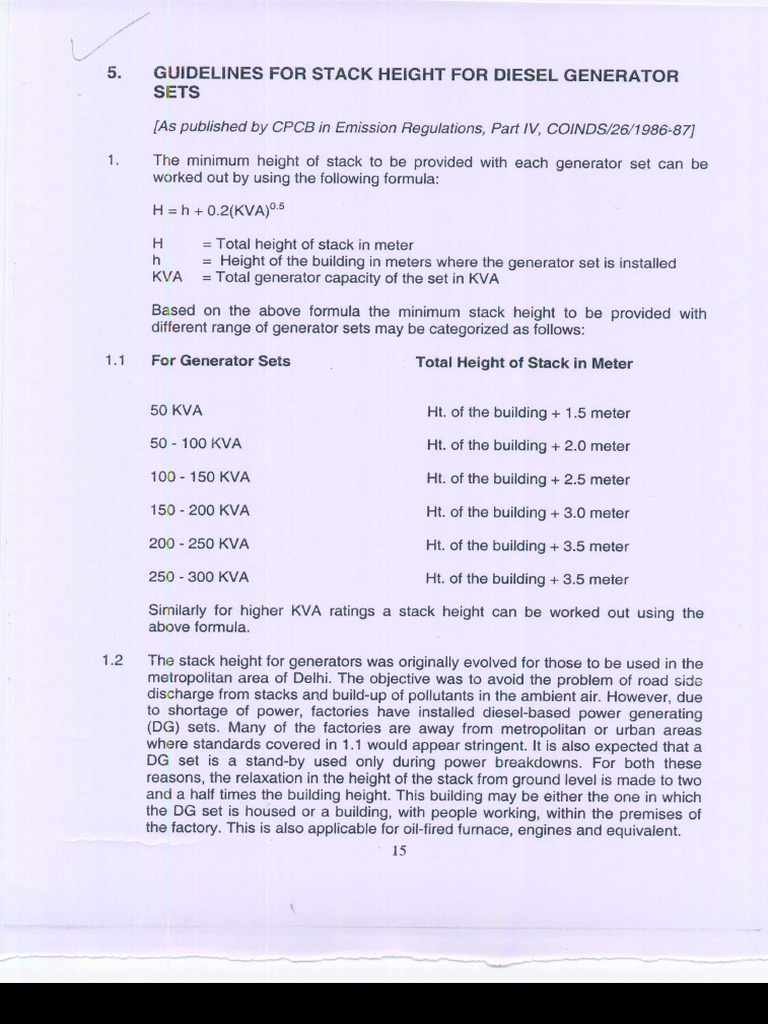 Diesel Generator - Stack Height | PDF