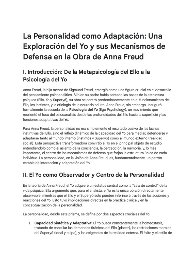 Mecanismos de Defensa en Anna Freud | PDF | Psicología del ego ...