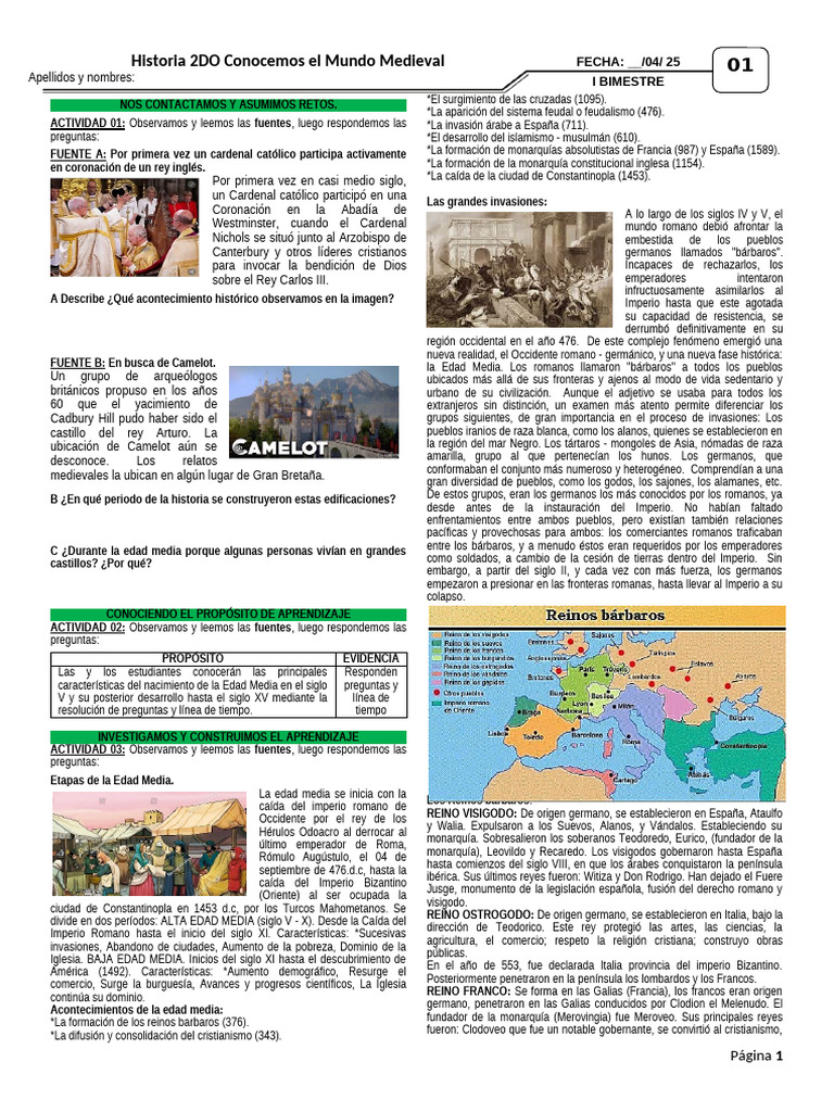 CLASE - 01 - 2do - Conociendo La Edad Media | PDF | Edades medias ...
