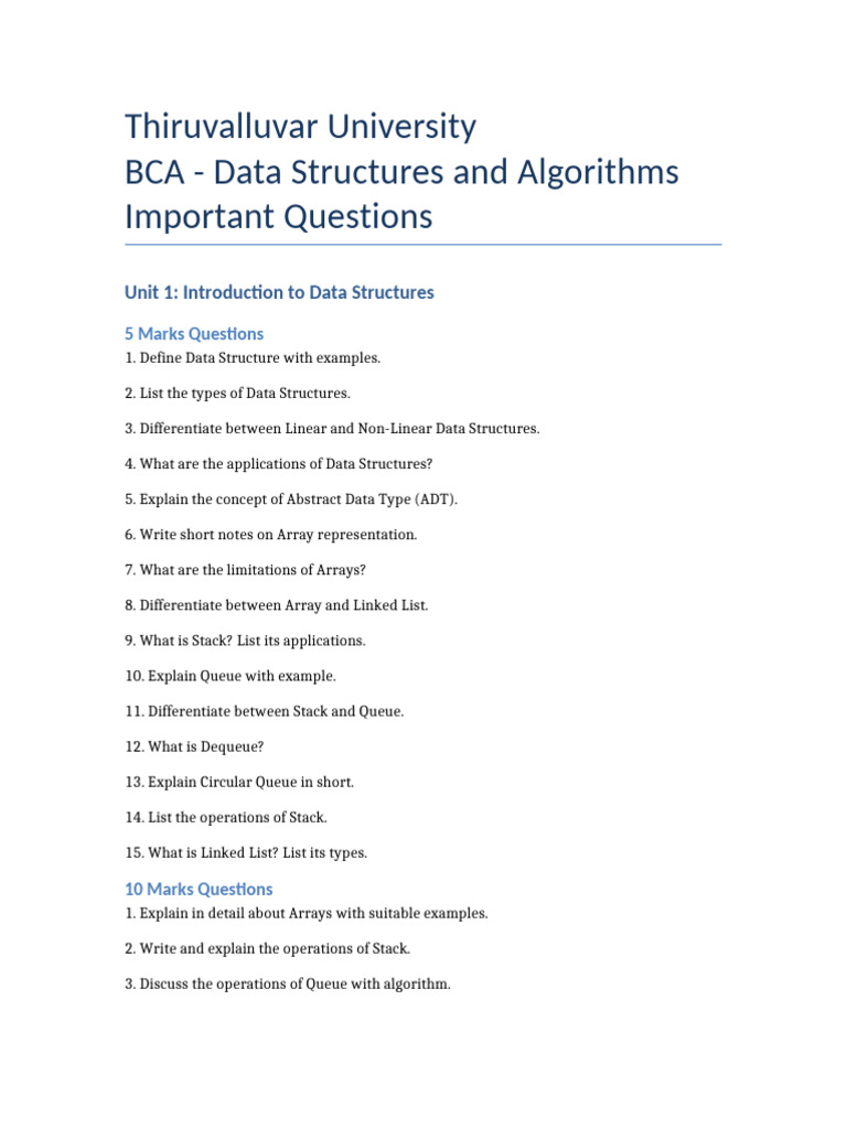 BCA Data Structures & Algorithms Q&A Guide | PDF | Graph Theory ...