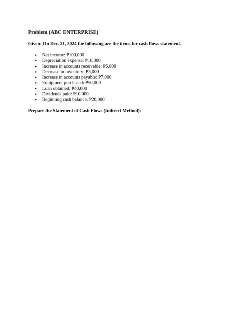 Cash Flow Statement for ABC Enterprise | PDF