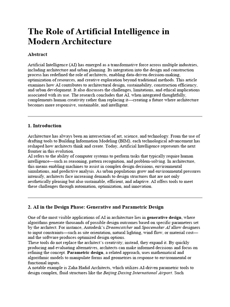 AI's Impact on Modern Architecture | PDF | Artificial Intelligence ...