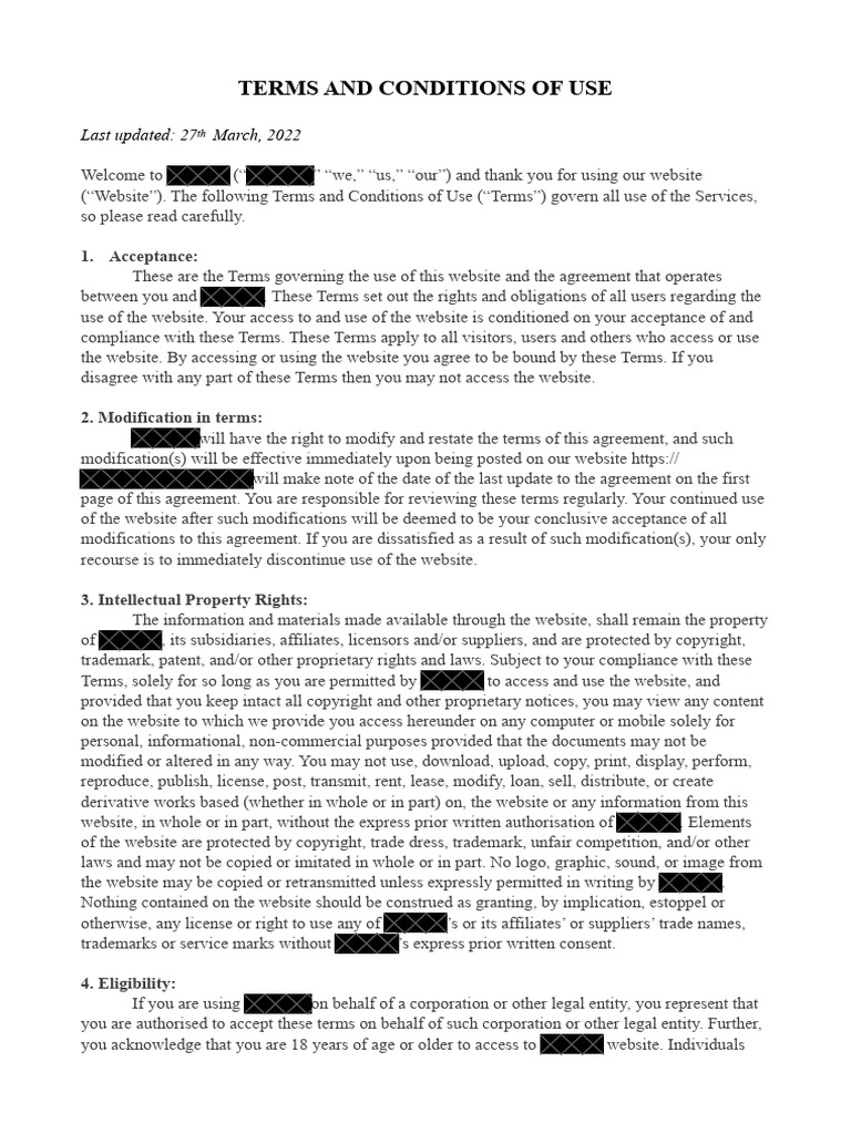 Website Terms and Conditions Overview | PDF | Indemnity | Legal Liability
