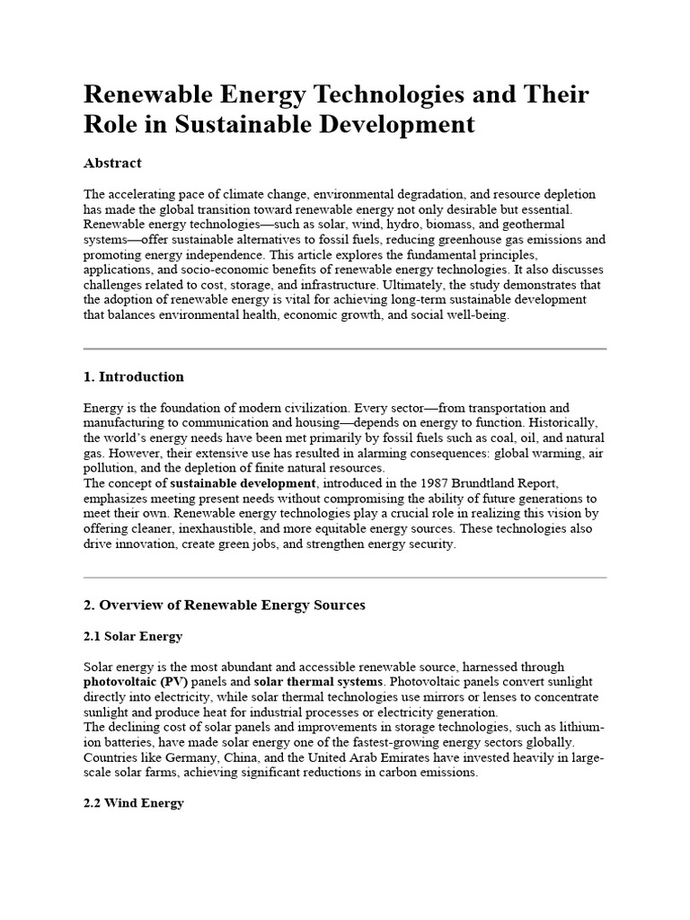 Renewable Energy's Impact on Sustainability | PDF | Renewable Energy ...