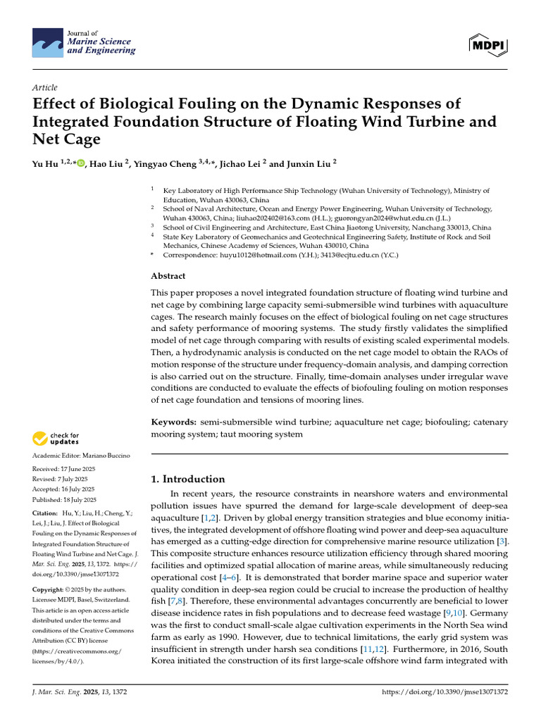Impact of Biofouling on Floating Wind Turbines | PDF | Fluid Dynamics ...