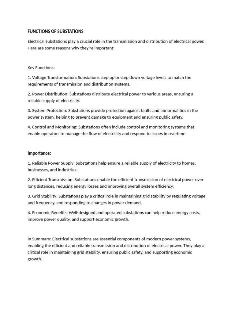 Key Functions of Electrical Substations | PDF | Electric Power ...