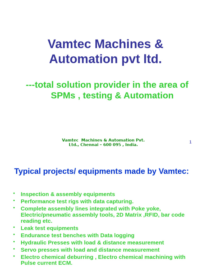 Vamtec Machines: Automation Solutions | PDF | Automation | Mechanical ...