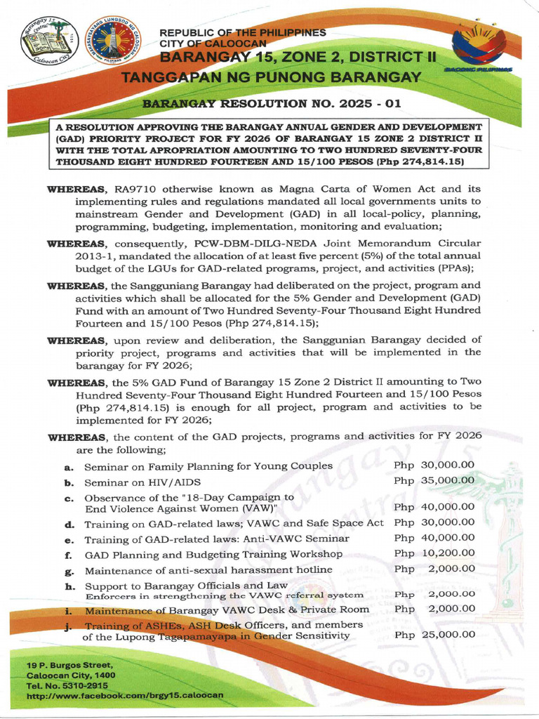 Resolution No. 01 - GAD Plan | PDF
