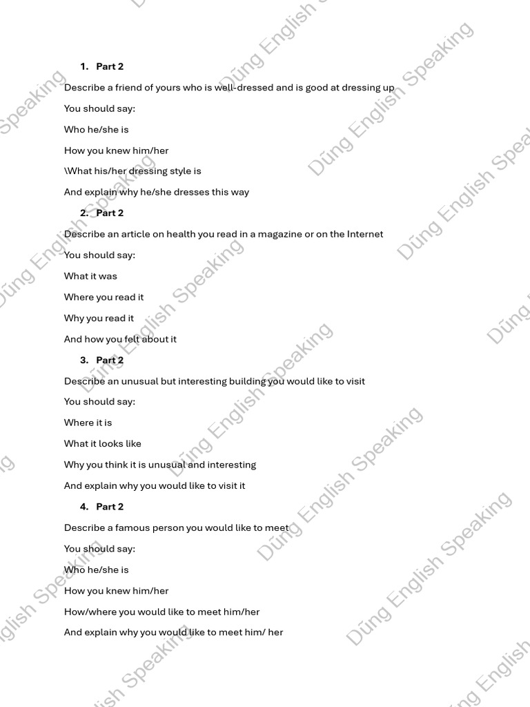 Engaging Speaking Topics for IELTS | PDF