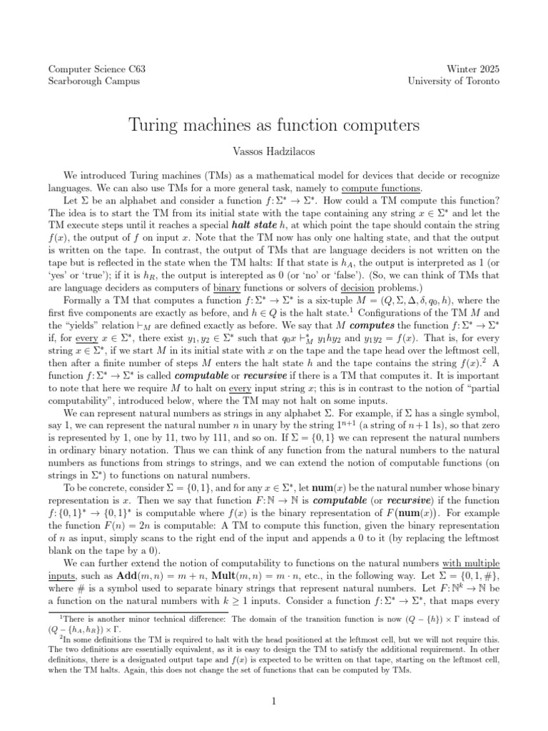 Turing Machines for Function Computation | PDF | Applied Mathematics ...