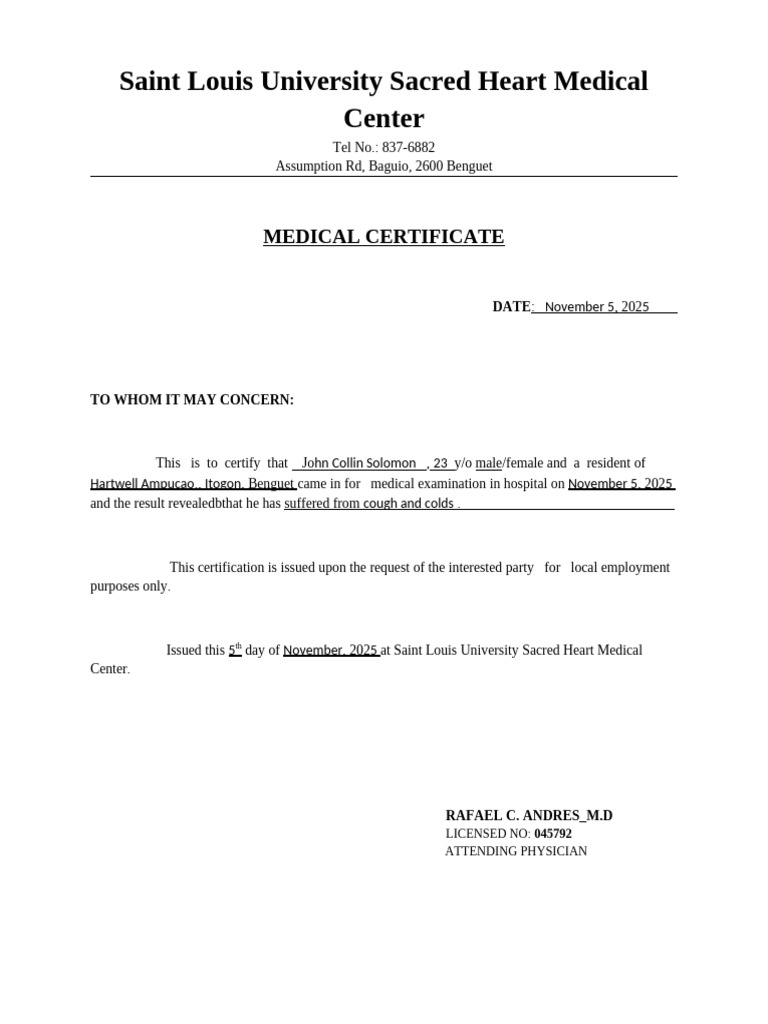 Medical Certificate | PDF