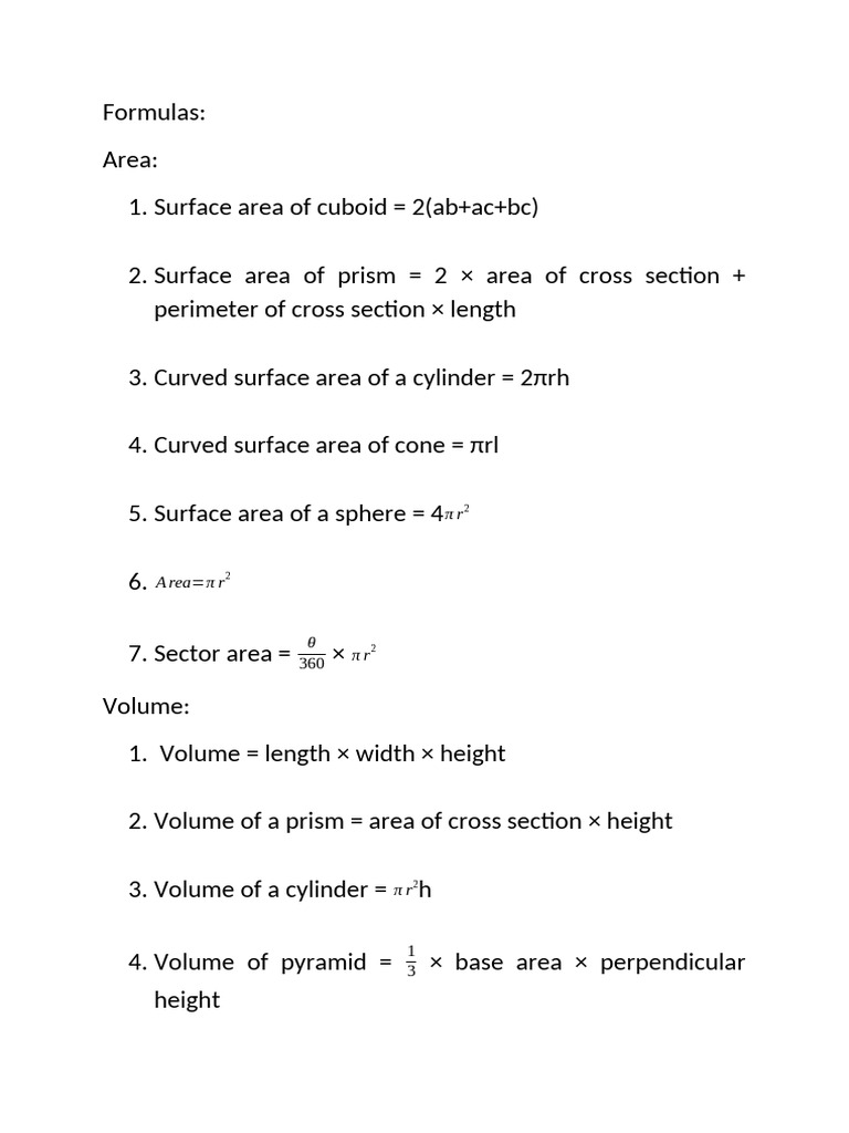 Surface Area and Volume Formulas | PDF