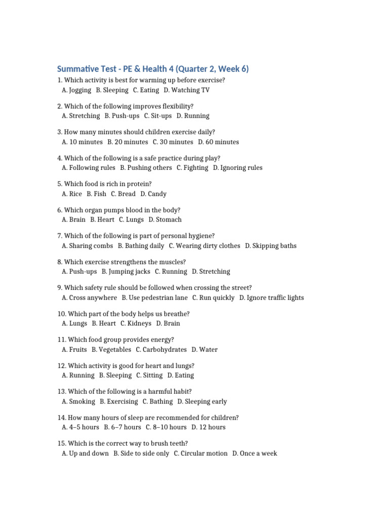 PE & Health 4 Summative Test Guide | PDF