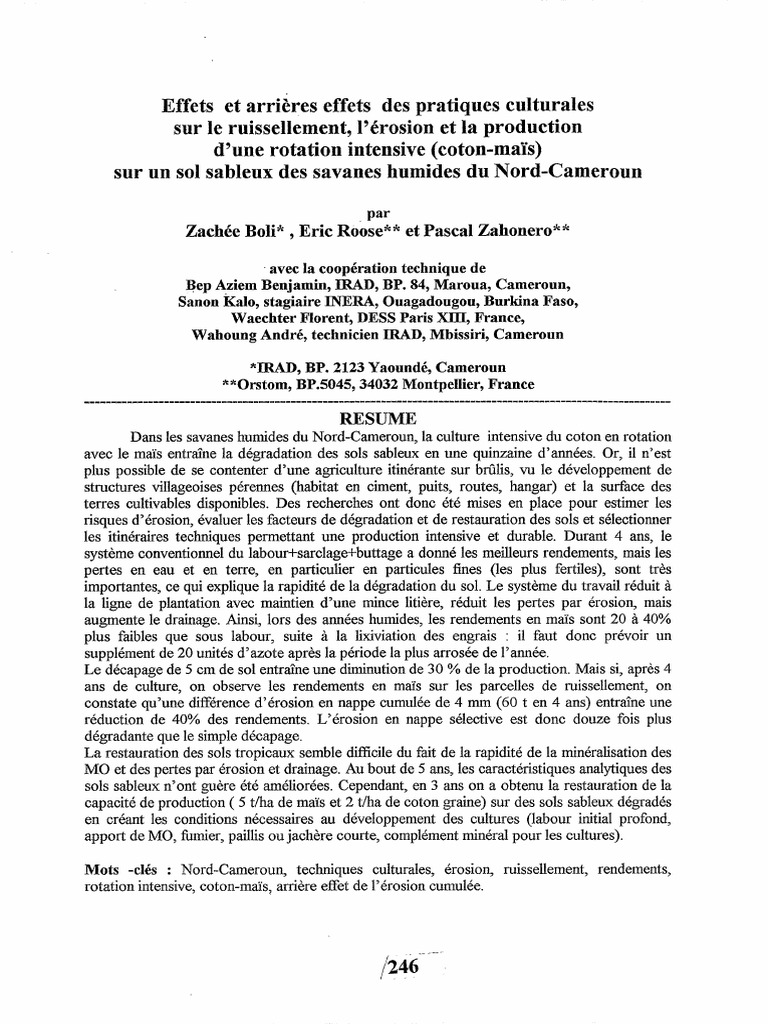 Pratiques culturales et érosion au Nord-Cameroun | PDF | Sol (pédologie ...