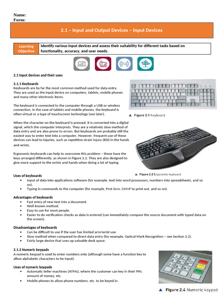 2.1 - Input and Output Devices - Input Devices | PDF | Image Scanner ...