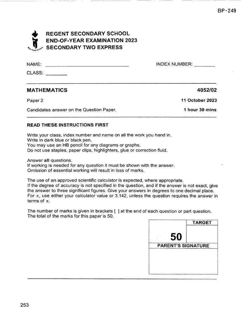 2023 Secondary Two Express Math Exam | PDF | Perpendicular | Euclidean ...