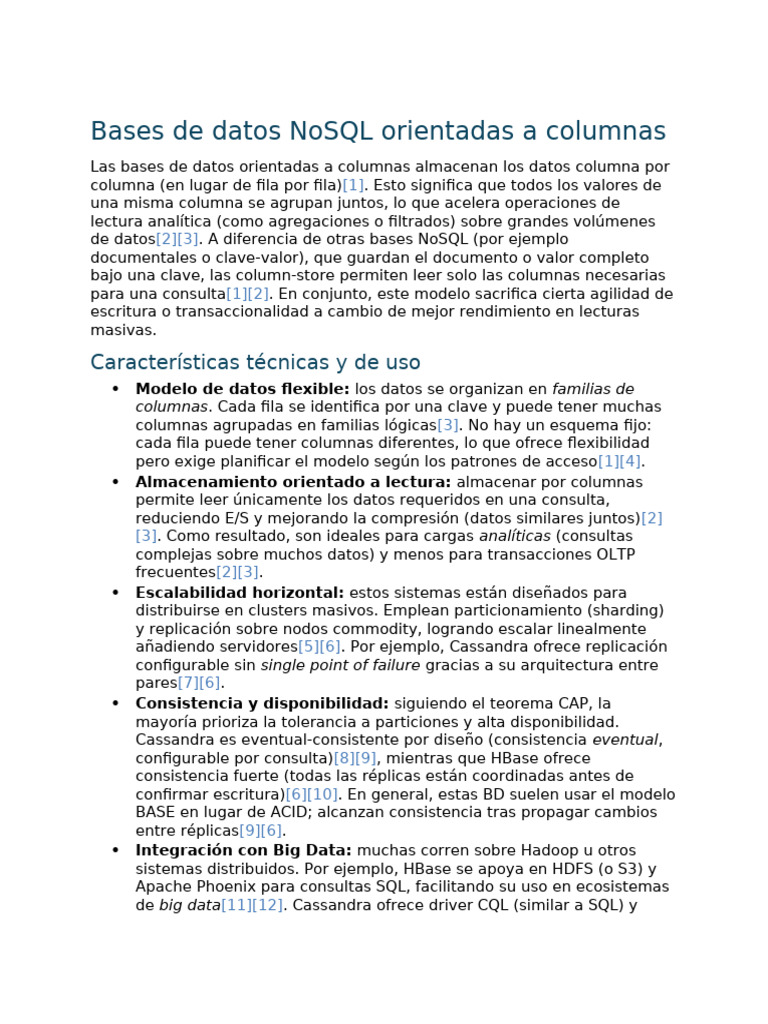 Usos de bases de datos columnares NoSQL | PDF | Apache Hadoop | No Sql