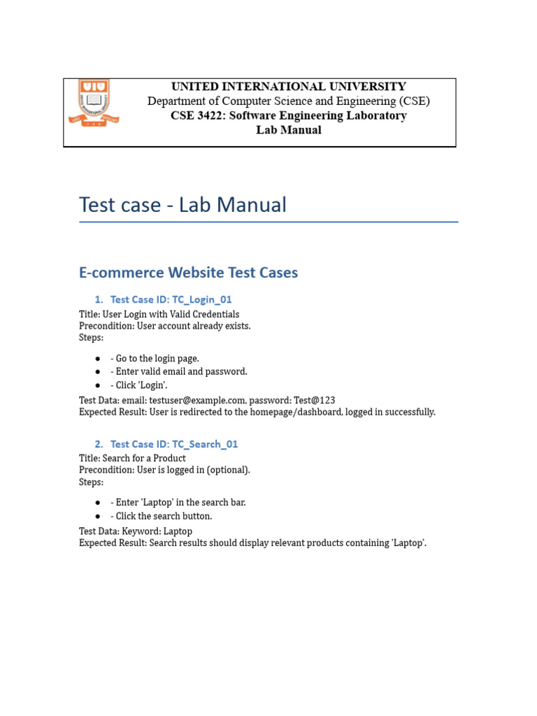 Test Case Lab Manual | PDF