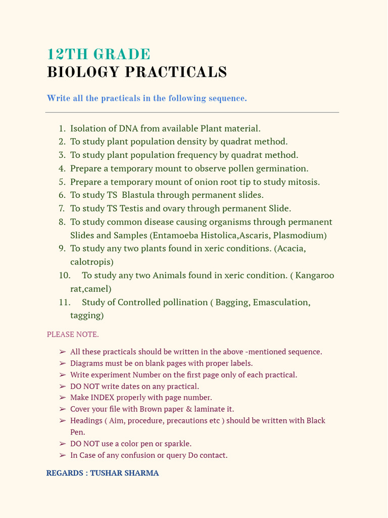 12th Grade Biology Practical Guide | PDF
