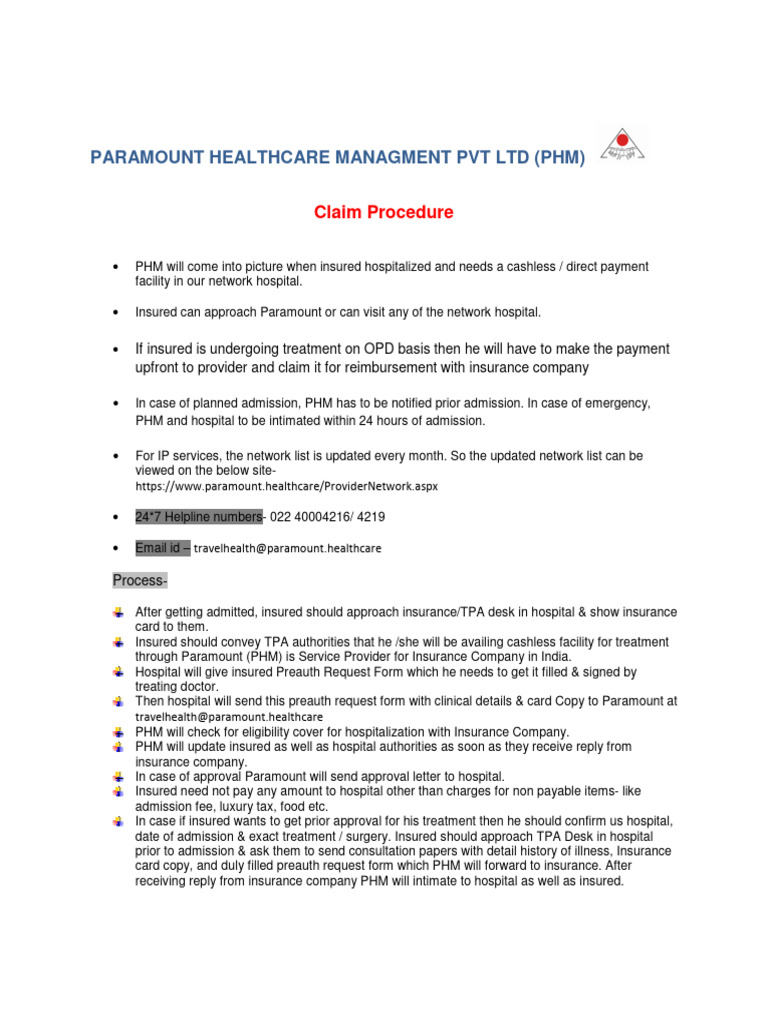 Paramount TPA Claim Process Overview | PDF