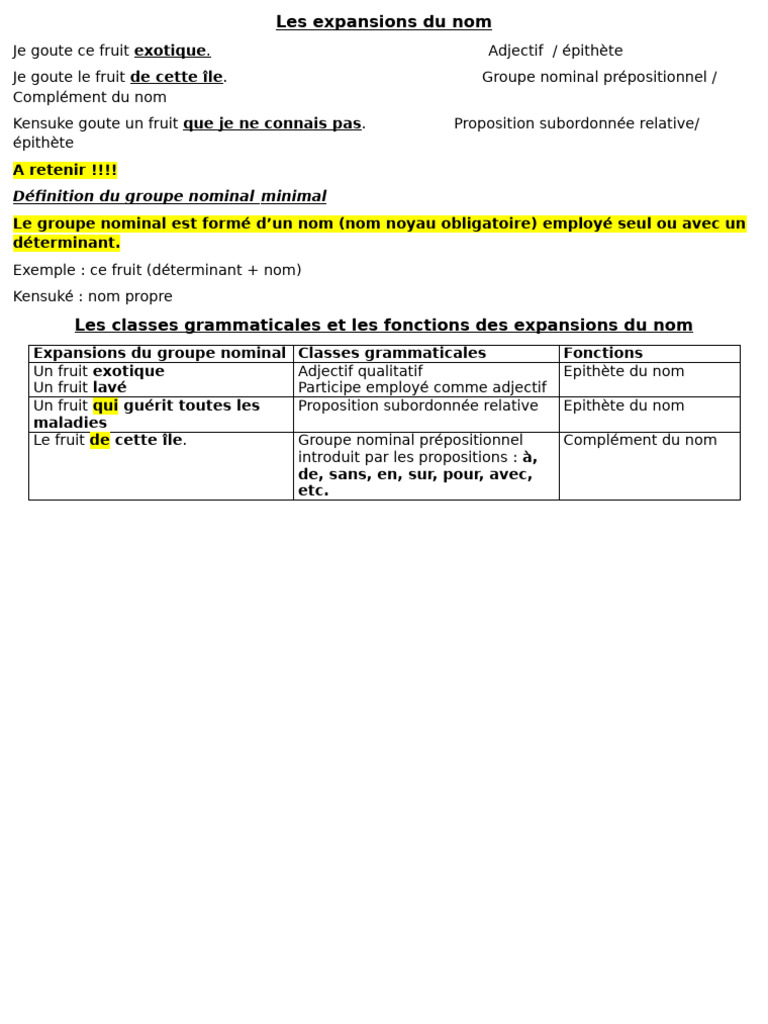 Expansions du nom en grammaire | PDF