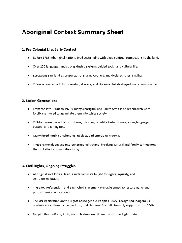 Aboriginal Context Summary Sheet | PDF