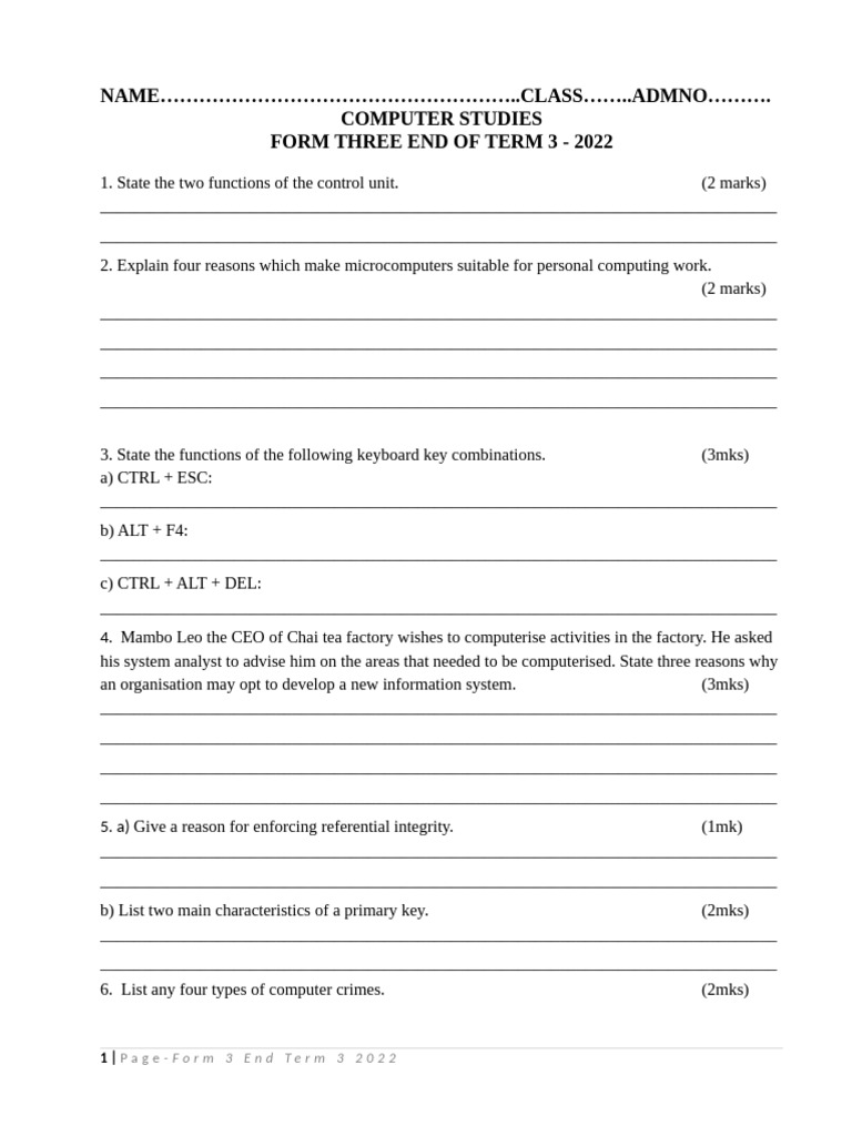 COMPUTER-STUDIES-F3-QS | PDF | Computer Keyboard | Computing