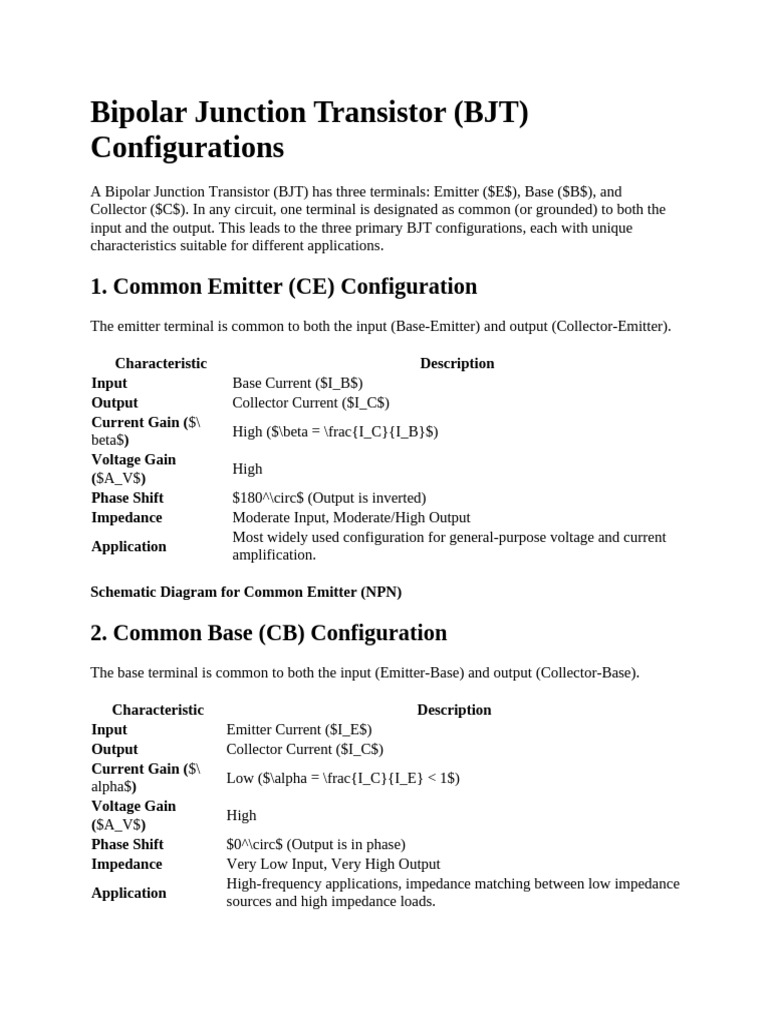 BJT Configurations: CE, CB, CC Explained | PDF | Bipolar Junction ...