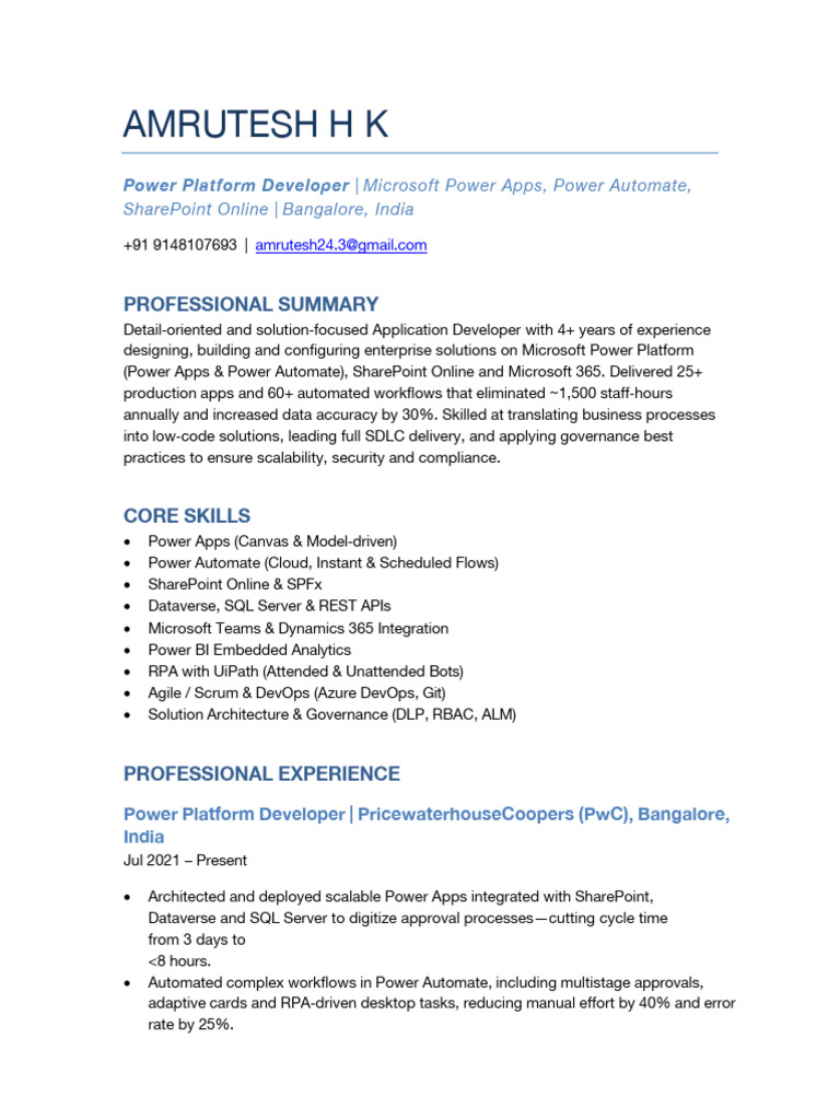 Power Platform Developer Resume | PDF | Share Point | Computer Science